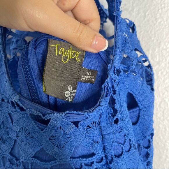 Taylor Blue Eyelet Lace Midi Dress Size 10 - Picture 4 of 6